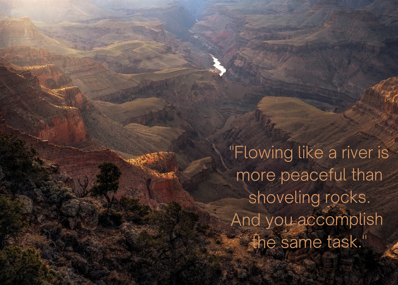 A photo of the sunset in the Grand Canyon and a quote about flowing with ease.